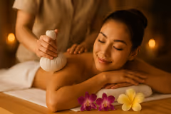 Woman having Thai Herbal Compress Massage
